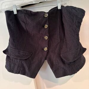 Anthropologie Black Textured Bustier Top